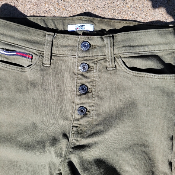 Olive Tommy Jeans High Rise Skinny Button Fly Raw Hem Stretch Green 4 - Picture 4 of 9